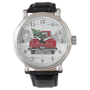  kerstboom met rode vrachtwagen Rustige ronde Horloge