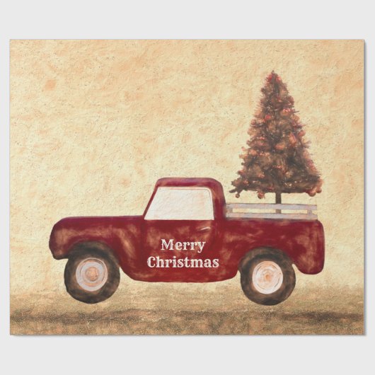  kerstboom met rode vrachtwagen Rustische boerderi Cadeaupapier (Vlak)