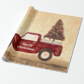  kerstboom met rode vrachtwagen Rustische boerderi Cadeaupapier (Uitgerold)