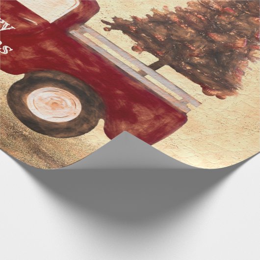  kerstboom met rode vrachtwagen Rustische boerderi Cadeaupapier (Hoek)