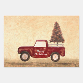  kerstboom met rode vrachtwagen Rustische boerderi Inpakpapier Vel