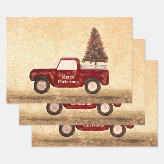kerstboom met rode vrachtwagen Rustische boerderi Inpakpapier Vel (Set)
