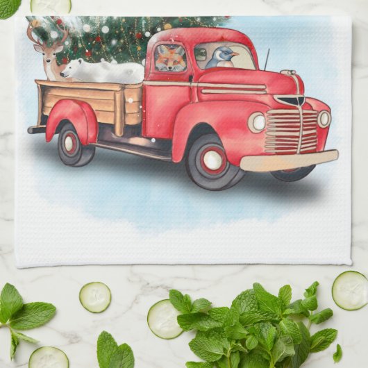  kerstboom met rode vrachtwagen theedoek (Gevouwen)