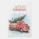  kerstboom met rode vrachtwagen theedoek (Verticaal)