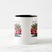  kerstboom met rode vrachtwagen tweekleurige koffiemok (Center)