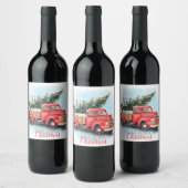  kerstboom met rode vrachtwagen wijn etiket (Flessen)