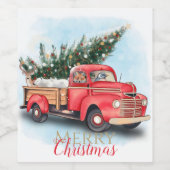 kerstboom met rode vrachtwagen wijn etiket (Enkel label)
