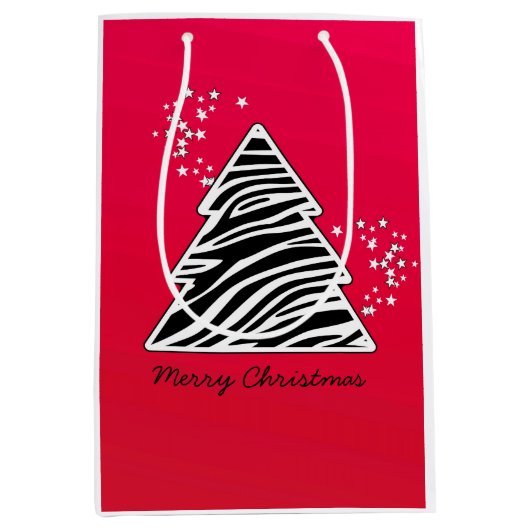 Kerstboom met rode zebraprint medium cadeauzakje (Voorkant)