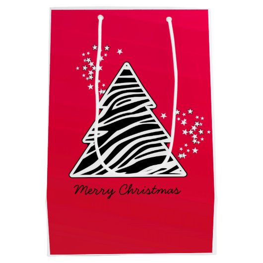 Kerstboom met rode zebraprint medium cadeauzakje (Achterkant)