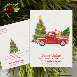 Kerstboom met roestige rode vrachtwagen kerstgroet briefkaart
