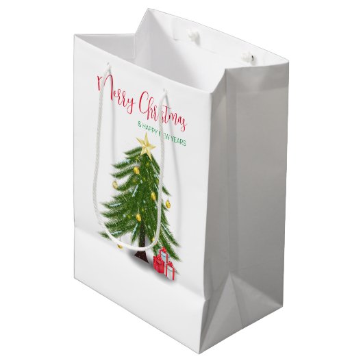 kerstboom met rood cadeau medium cadeauzakje (Voorkant Gekanteld)