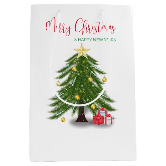 kerstboom met rood cadeau medium cadeauzakje (Voorkant)