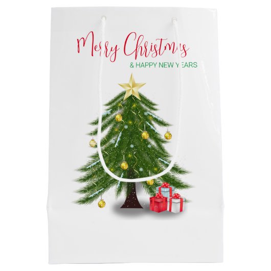 kerstboom met rood cadeau medium cadeauzakje (Achterkant)