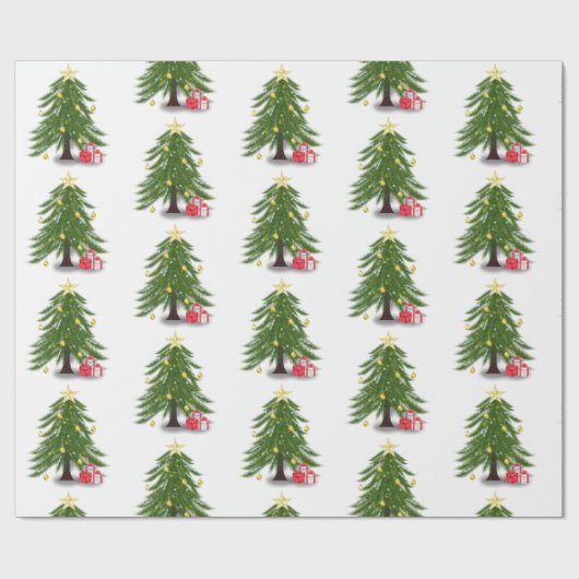 kerstboom met rood cadeau omslagpapier cadeaupapier (Vlak)