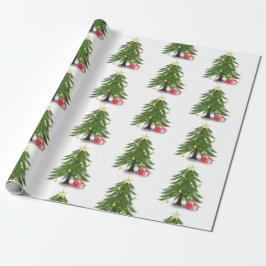 kerstboom met rood cadeau omslagpapier cadeaupapier