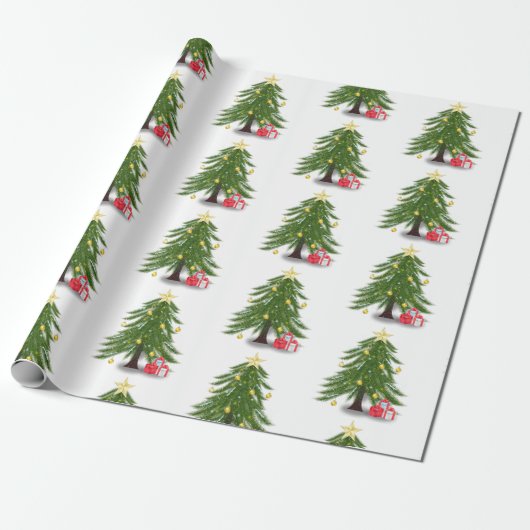 kerstboom met rood cadeau omslagpapier cadeaupapier (Uitgerold)