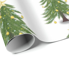 kerstboom met rood cadeau omslagpapier cadeaupapier