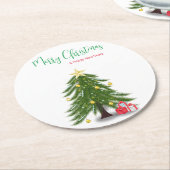 kerstboom met rood cadeau ronde kartonnen onderzetter (Gebogen)