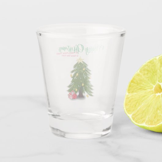 kerstboom met rood cadeau shot glas (Achterkant)