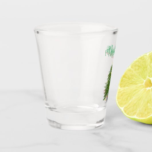 kerstboom met rood cadeau shot glas (Links)