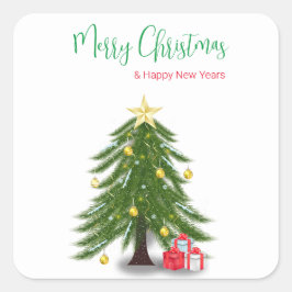kerstboom met rood cadeau vierkante sticker