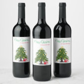 kerstboom met rood cadeau wijn etiket (Flessen)