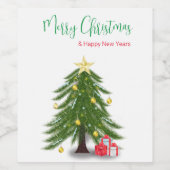 kerstboom met rood cadeau wijn etiket (Enkel label)