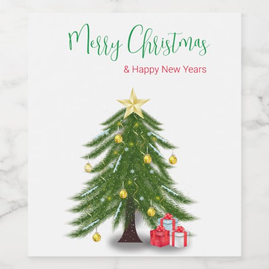 kerstboom met rood cadeau wijn etiket (Enkel label)