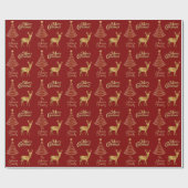 Kerstboom met rood en goudkribbel / Deer Cadeaupapier (Vlak)