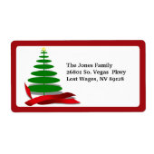 Kerstboom met rood lint etiket (Voorkant)