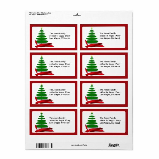 Kerstboom met rood lint etiket (Full Sheet)