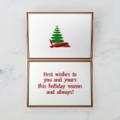Kerstboom met rood lint feestdagen kaart (Binnen)