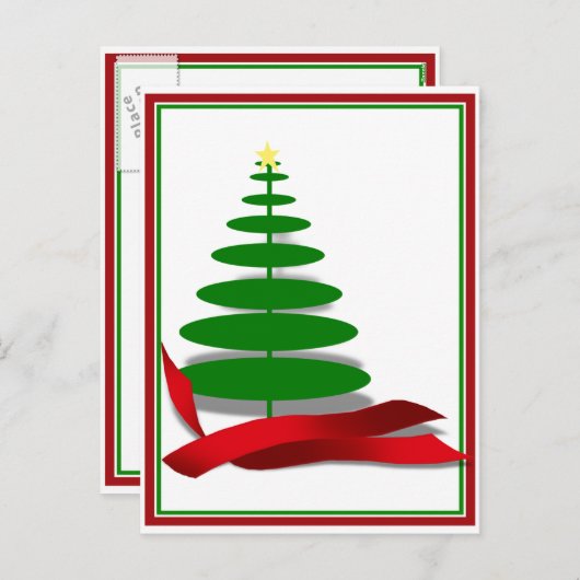 Kerstboom met rood lint feestdagenkaart (Voorkant / Achterkant)