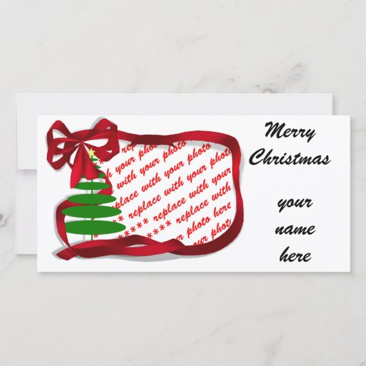 Kerstboom met rood lint feestdagenkaart (Voorkant)