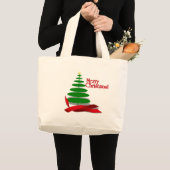 Kerstboom met rood lint grote tote bag (Voorkant (product))