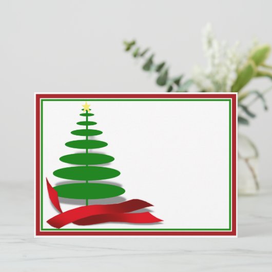 Kerstboom met rood lint kaart (Staand voorkant)