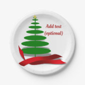 Kerstboom met rood lint papieren bordje (Voorkant)