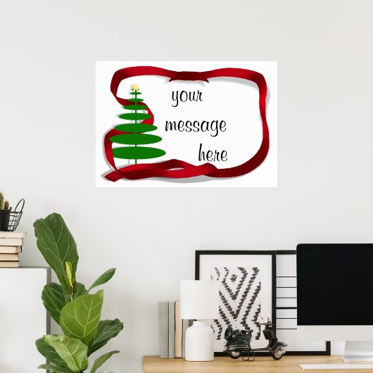 Kerstboom met rood lint poster (Thuiskantoor)