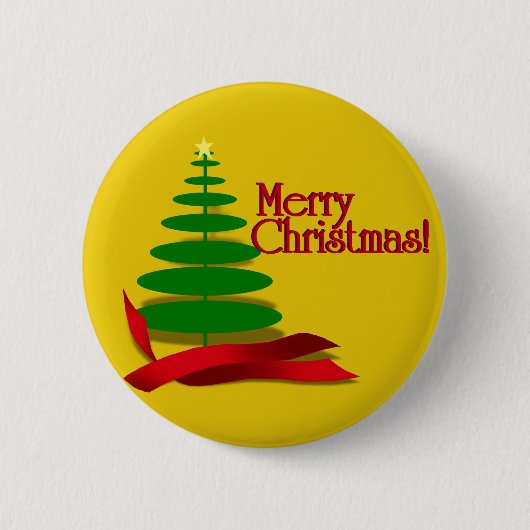 Kerstboom met rood lint ronde button 5,7 cm (Voorkant)