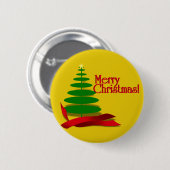Kerstboom met rood lint ronde button 5,7 cm (Voorkant /achterkant)