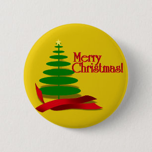 Kerstboom met rood lint ronde button 5,7 cm