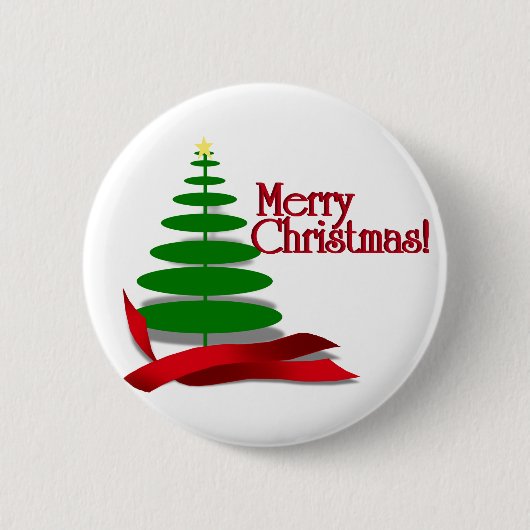 Kerstboom met rood lint ronde button 5,7 cm (Voorkant)