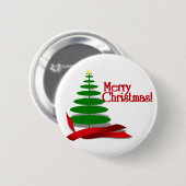 Kerstboom met rood lint ronde button 5,7 cm (Voorkant /achterkant)
