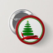 Kerstboom met rood lint ronde button 5,7 cm (Voorkant /achterkant)