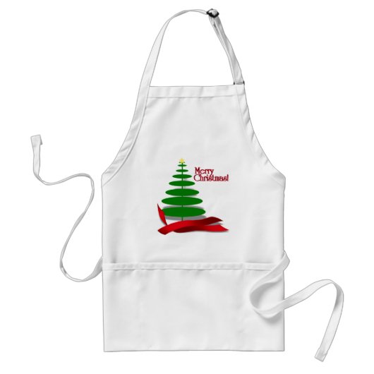 Kerstboom met rood lint standaard schort (Voorkant)