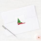 Kerstboom met rood lint vierkante sticker (Envelop)