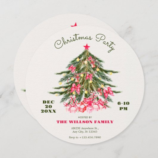 Kerstboom met roze strik en geschenken kaart (Voorkant / Achterkant)