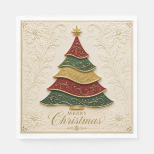 Kerstboom met sierlijke gouden emaille servet