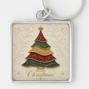 Kerstboom met sierlijke gouden emaille sleutelhanger