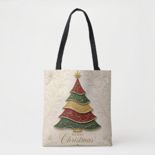 Kerstboom met sierlijke gouden emaille tote bag